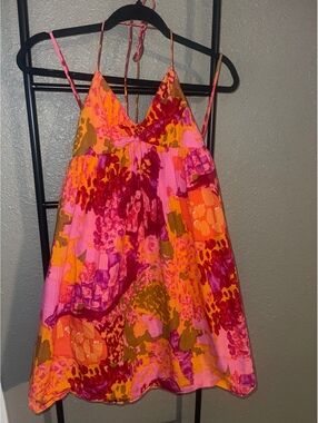 Tibi Women's Size 2 Vibrant Floral Sleeveless Dress with Tie Back